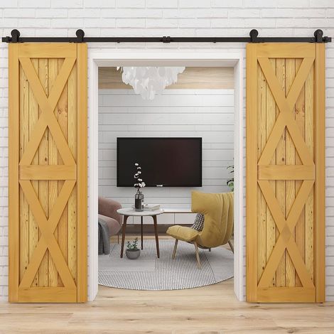TSMST Rail de porte coulissante avec amortisseur, fixation sur chante de porte, Double Porte 183CM,Portes non incluses