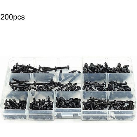 200 Stück M2,9–M4,8 selbstschneidende, abriebfeste Schrauben aus Kohlenstoffstahl, sortiertes schwarzes Schraubenset für Reparaturarbeiten von Qinhai (1/5)
