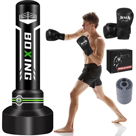 Sac de Frappe Adulte 180cm- Sac de Boxe Lourd autoportant avec Gants de Boxe et Pompe, Sacs de Kickboxing avec Support pour l'entraînement MMA Muay Thai Fitness Débutants (1/5)