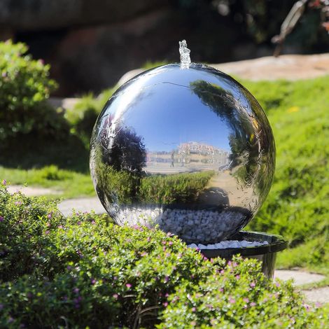 Köhko 40 cm Kugelbrunnen Hochglanz poliert 21004 aus Edelstahl mit LED-Beleuchtung