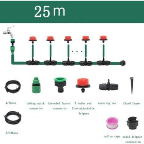 Kit Irrigation Goutte à Goutte, d'arrosage automatique système DIY Avec arrosage Micro Arroseur et 25m Tuyaux, pour jardin serre potager pelouse (1/4)