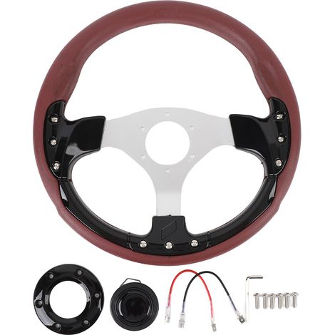Volante sportivo universale da 13 pollici, in similpelle PU resistente agli urti, stile sportivo per veicoli con adattatore mozzo a 6 fori, nero (1/5)