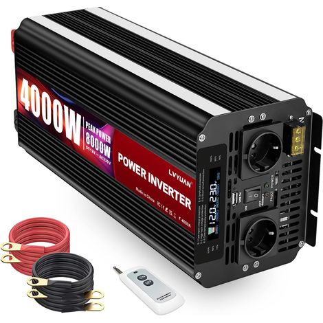 Convertisseur 12v 220v 4000W Onduleur /8000W Transformateurde avec écran LCD, télécommande sans Fil, Port USB (1/5)
