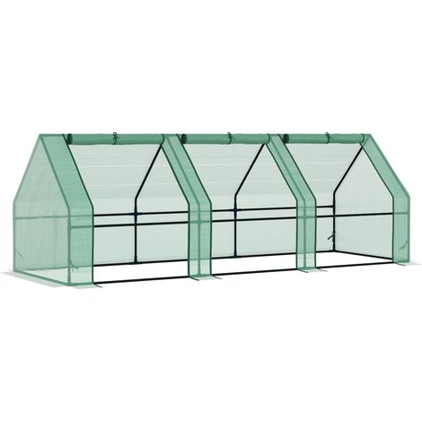 Mini Serre de Jardin mini serre tunnel 180L x 90l x 90H cm toit pointu Acier PE Haute densité 140 g/m² Anti-UV 3 fenêtres avec Zip enroulables vert
