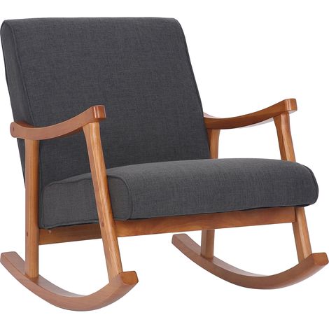 Fauteuil à bascule style rocking chair en tissu gris foncé et pied en bois FAB10068 (1/4)