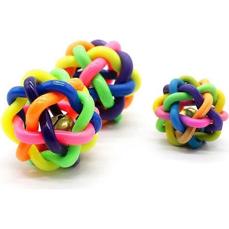 Jouet pour chien et chat : balle à mâcher colorée en caoutchouc avec clochette et couinement. (1/4)