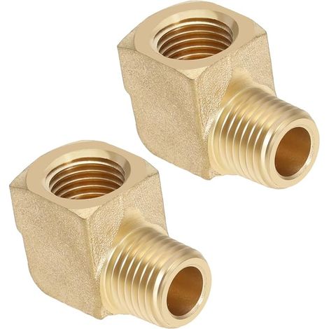 2pcs 1/4 NPT Connecteur de Tuyau en Laiton Mâle à Femelle Filetage Coude à 90 Degrés en Forme de L pour Éviter les Fuites de Tuyaux Utilisation pour Transmission d'eau/Gaz/Carburant (1/5)