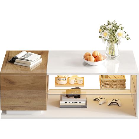 Table basse LED,table basse haute brillance,table de salon avec éclairage et bande lumineuse LED,table basse avec rangement,105x50x36cm-Yi (1/5)