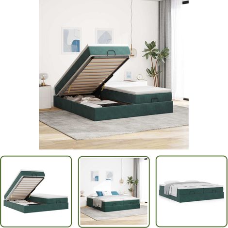 vidaXL Ottoman-Bett mit Matratzen Dunkelgrün 200x200 cm Samt (1/5)