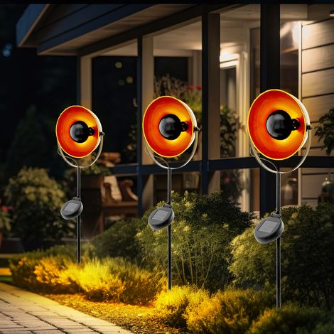 Lampe solaire à piquet de terre Lampe enfichable noire orange Lampe de jardin solaire à piquet de terre, acier, ampoule LED, H 61 cm, lot de 3