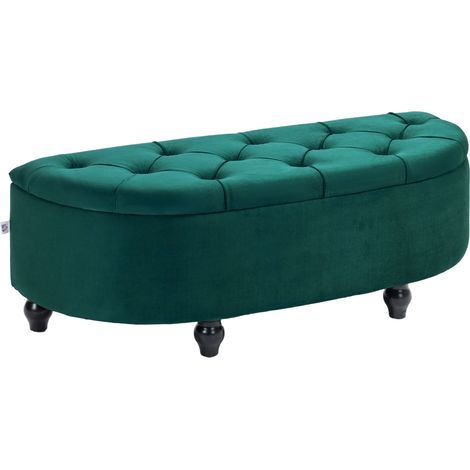 Banquette coffre en velours vert foncé 120 x 46 x 42 cm pour salon et entrée (1/5)