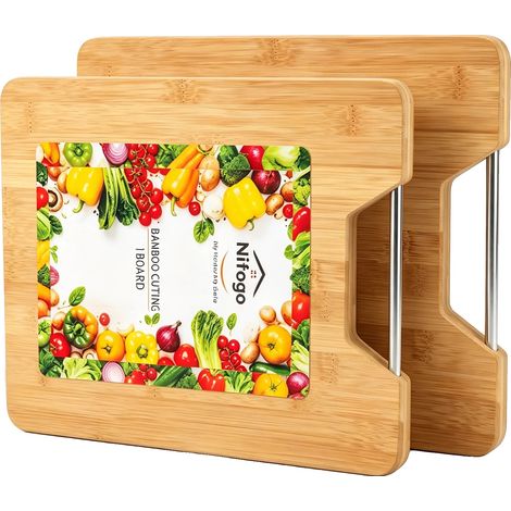 Planche à découper en bambou, robuste, facile à nettoyer, 2pcs (1/2)