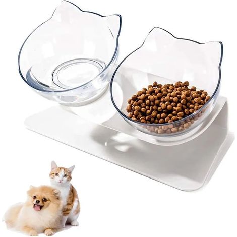 Gamelle double pour chat, 1 pièce, inclinaison à 15°, antidérapante, 28 x 16 x 13,5 cm (1/4)