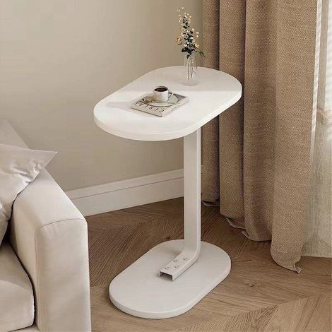TrAdE Shop Traesio - Tavolino A Forma Di C Per Divano Soggiorno Camera Letto Moderno Portatile Tavolo - Bianco (1/2)