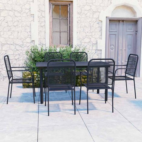 vidaXL 7 Piece Garden Dining Set Black Glass and Steel (1/5)