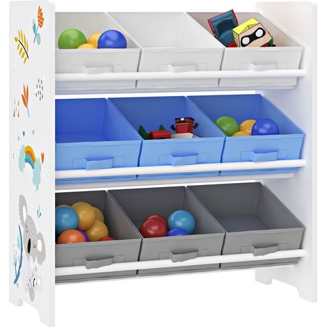 Scaffale per bambini con 9 contenitori pieghevoli bianco/grigio/blu 030006979