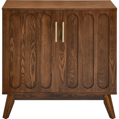 Buffet enfilade meuble de rangement à façades rainurées étagères réglables pieds en bois massif style mid-century moderne (1/5)