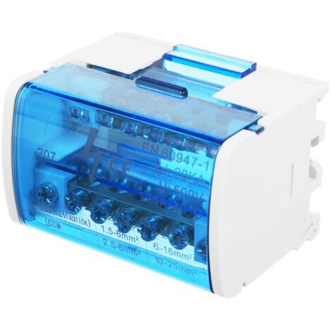 Boîte de jonction monophasée à 2 niveaux, boîtier de distribution 207 bornes, montage sur rail DIN, avec couvercle transparent, boîte de protection pour la distribution