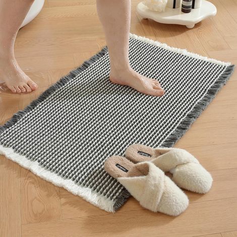 Tapis De Bain Antidérapant Moelleux, 40x60cm, Gris-Blanc Foncé (1/5)