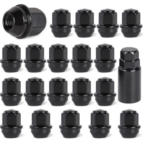 20 x Ecrou Roue M12x1.5 Noir. Écrou de Roue Anti Rouille Conique 60° Goujon de Roue Hex 19mm Compatible avec d'Origine Ford (1/5)