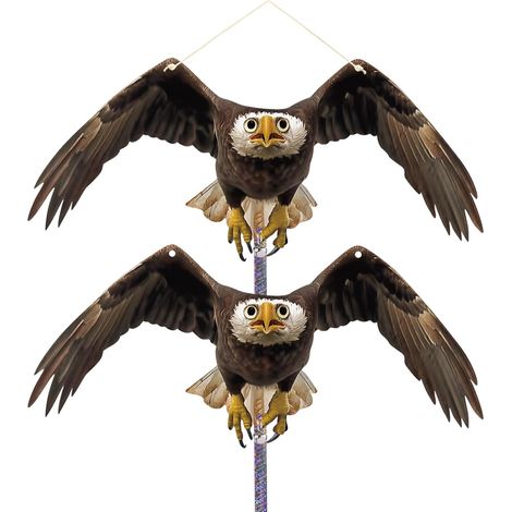 Lot de 2 répulsifs Anti-Oiseaux pour Balcon - Aigle Suspendu Plat - Répulsif Contre Les Pigeons - Chouette en Plastique avec Bande Anti-Oiseaux - Répulsif Contre Les moineaux