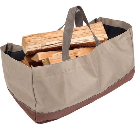 Sac à bûches en toile,Sac de transport pour bois de chauffage avec poignées, Grand sac de transport de bûches de chauffage porte-bûches avec poignées, pour bois de cheminée, camping,60 x 30 x 30cm (1/5)
