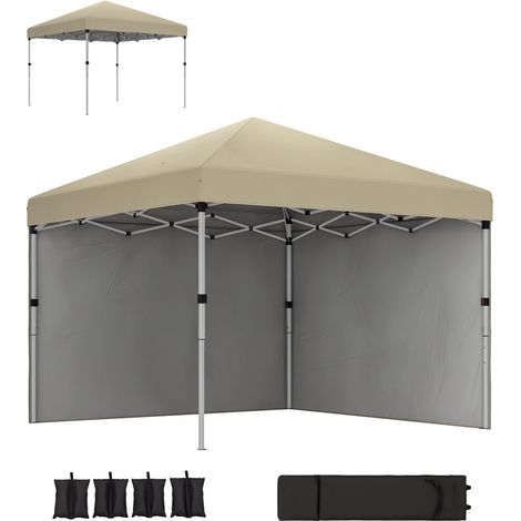 Gazebo da giardino pieghevole a montaggio rapido, regolabile in altezza, con protezione UV 30+, 2 pannelli laterali e borsa per il trasporto inclusa.