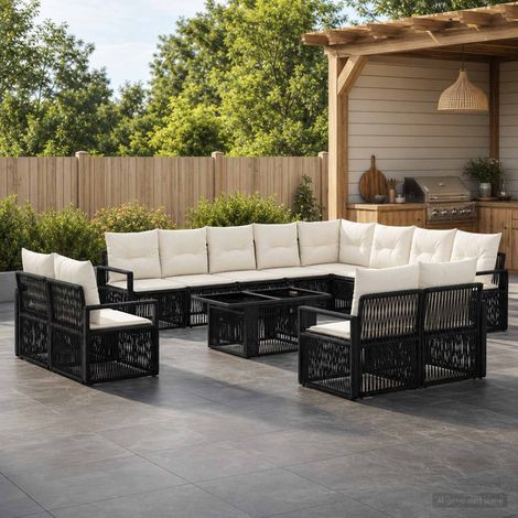 vidaXL Set Divano da Giardino 13 pz Nero e Bianco Crema polyrattan (1/5)