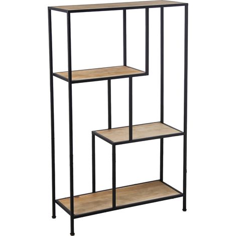 Etagère élégante bois et métal pour intérieur chic - Noir et bois naturel (1/4)
