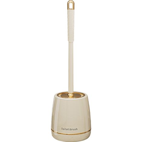 Cepillo para inodoro, juego de limpieza, con soporte redondo de una sola capa, mango largo, adecuado para la limpieza del baño, color dorado. (1/4)