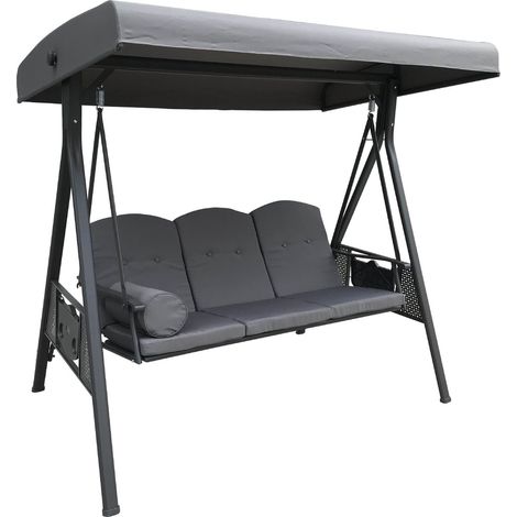 MaxxGarden Columpio con toldo - Lujoso asiento para 3 personas - Incl. cojines - 195x118x173 cm - Gris
