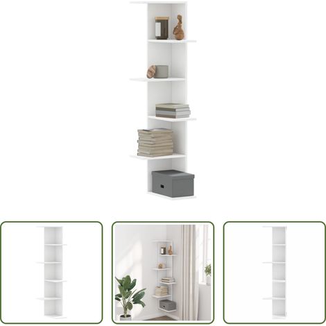 Étagère d'angle - Étagère d'angle murale blanc 36,5x36,5x140 cm bois d'ingénierie (1/5)