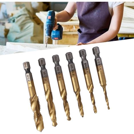 Set de 6 forets et tarauds métriques M3 à M10 en acier rapide HSS, revêtement titane pour durabilité - Idéal pour perçage et taraudage acier et métaux (1/4)