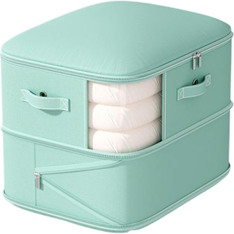 Sac de rangement auto-compressif, économiseur d'espace, sacs de rangement pliables en coton, pour literie, vêtements, couettes, oreillers (54 x 42 x 60 cm, vert) (1/5)