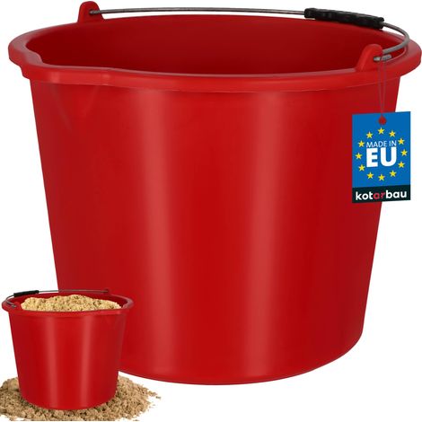 KOTARBAU® Seau de Maçon - Seau de Construction 20 L - Plastique - Seau de Chantier - Seau à Mortier - Rouge - avec Bec Verseur et Anse - Rond (1/4)