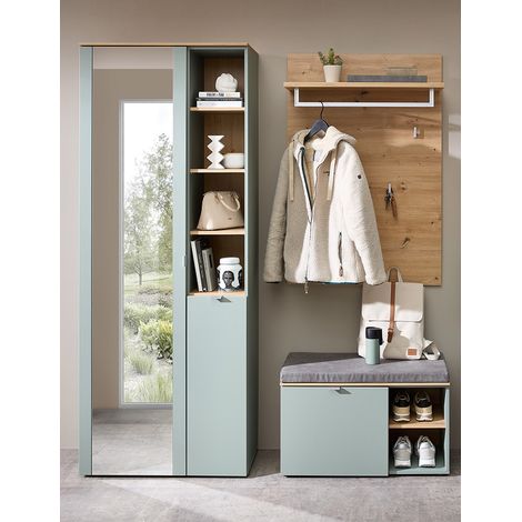 Garderobe modern 3-teilig mit Garderobenpaneel grün matt mit Eiche BLISS-36 (1/5)