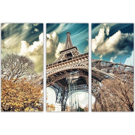 Lot de 3 Affiches murales Multi Panneaux Vue de la Tour Eiffel - 90 x 60 cm - Tableau Art Décoration Murale pour la Maison, le Bureau, le Salon, la Chambre à coucher - Prête à être accrochée (1/5)