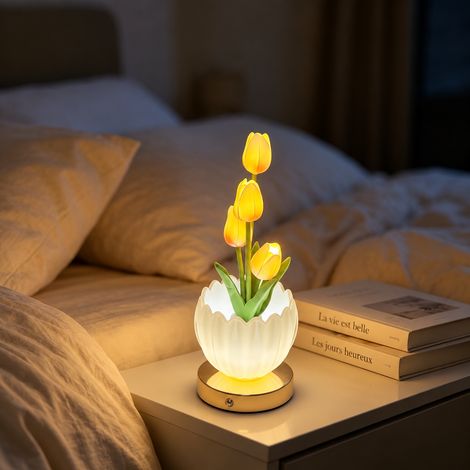 Veilleuse LED Tulipe Planète Lampe de Table Rechargeable Blanc 3 Abat-Jour Verre 12 × 12 × 30 cm 850 g – Livraison gratuite
