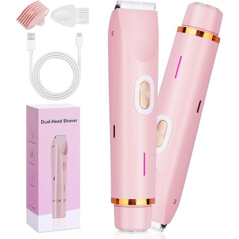 Rasoir intime pour femme, 2 en 1, double tête, rasoir électrique pour femme, pour visage, lèvres, avant-bras, jambes, aisselles, bikini, charge USB humide/sec, étanche (1/5)