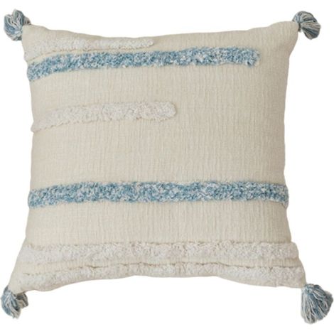 Filiyano – oreiller carrée en coton – Taie d'oreiller carrée en coton brodé géométrique avec pompons, 45 x 45 cm - B (1/5)