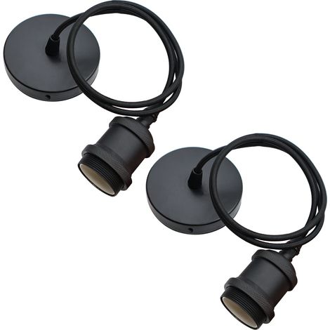 Lot de 2 Suspension Luminaire E27 Pendentif Lampes Suspendues Accessoires Pendule corde 100CM Câble de Suspension Noir pour éclairage au Plafond Salon Chambre Cuisine(A) (1/5)