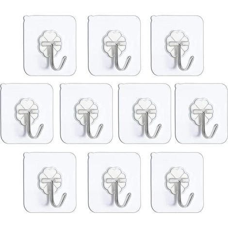 10 ganci da parete autoadesivi per carichi pesanti - 6x6 cm - Montaggio rapido e facile a parete e soffitto - Impermeabili - Rotazione di 180° - Autoadesivi - PVC e acciaio inossidabile