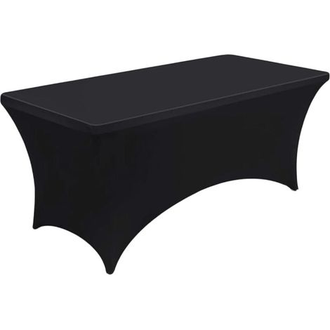 Nappe Extensible 8FT(244x 76x76cm), Housse de Table Rectangulaire en Polyester et Spandex, Lavable et Infroissable, Couverture de Table pour Banquet Mariage Fête Bar (Noir) (1/4)