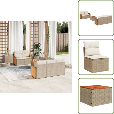 6-tlg. Garten-Sofagarnitur mit Kissen Beige Poly Rattan - Gartensorte - Gartenmöbelset - Outdoor Möbel - Lounge Set - Rattan Gartenmöbel (1/5)
