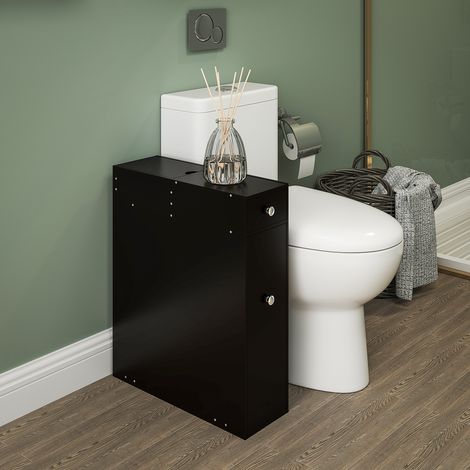 Meuble Toilette Salle de Bain Rangement Papier, 2 Tiroirs Organisateur MDF, 17x48x58 cm (1/5)