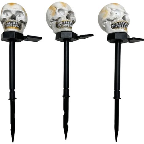 Dekorativer, solarbetriebener Leuchtschädel für Halloween, gruseliger Gartenstecker, Leuchtschädel für den Außenbereich, passende Box (1/5)