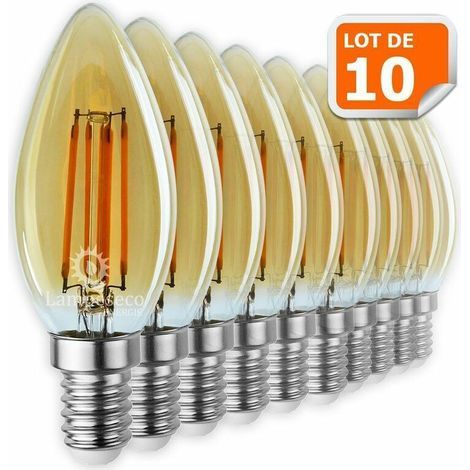 [JAMAIS UTILISÉ] Lot de 10 Ampoules Led Flamme Filament Doré 4 watt (éq. 42 Watt) Culot E14 (1/2)
