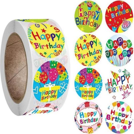 Rouleau de 500 autocollants « Joyeux anniversaire » aquarelle, étiquettes adhésives pour cadeau d'anniversaire (1/5)