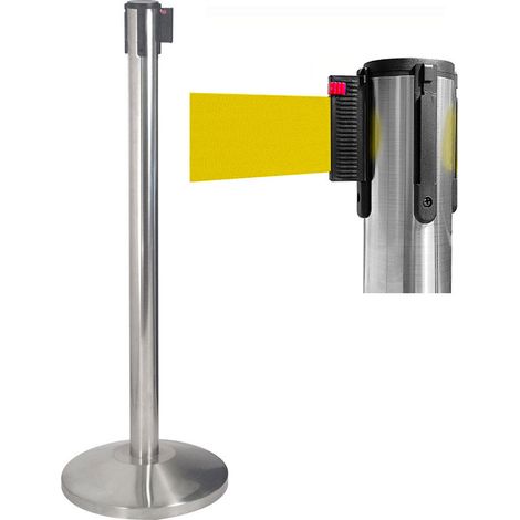 Colonnina Tendinastro 3 metri in Acciaio Inox Spazzolato Ø36x101 cm Nastro Giallo