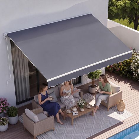 Banne Manuel 250x200 cm Auvent Rétractable pour Terrasse et Balcon, Extérieur, Devantures de Cafés, de Restaurants, de Boutiques, avec Manivelle, Angle d'Inclinaison 45°-85°, Gris Foncé (1/5)